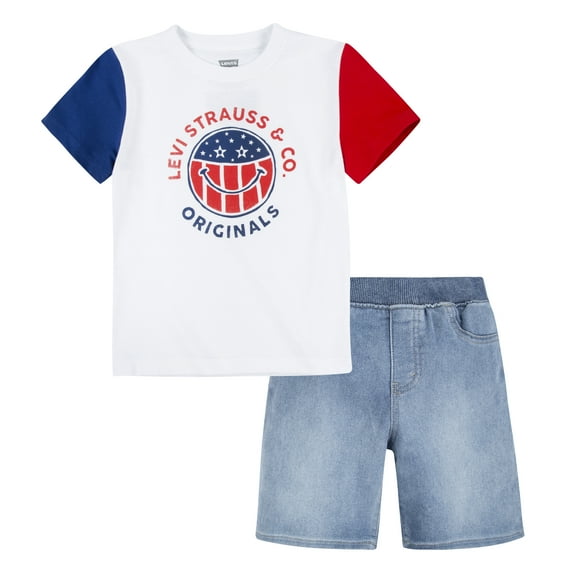 Levi's Boys American Smiley Denim Short Set, Sizes 4-7