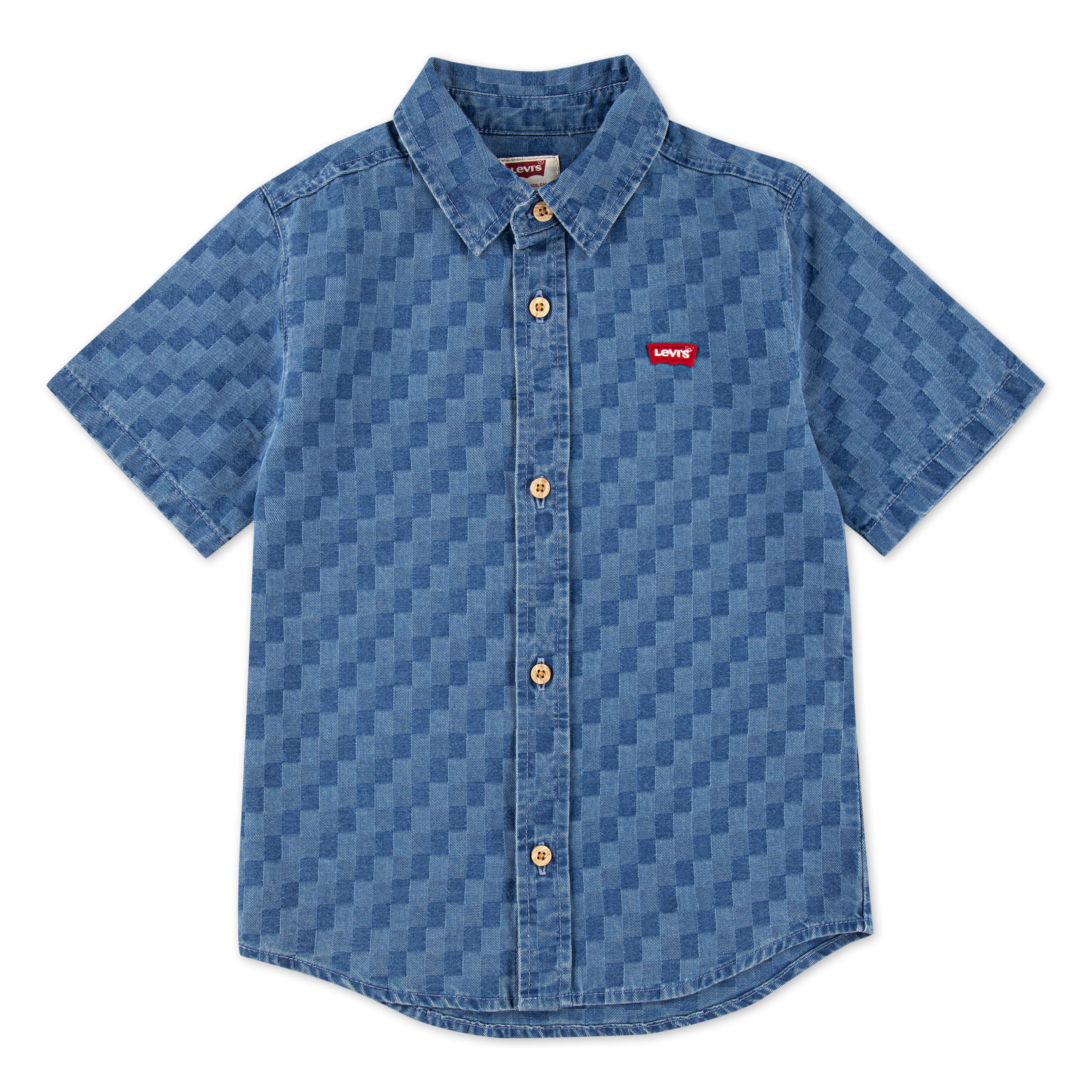 Levi's Boys' Checked Denim Button Up Shirt with Short Sleeves, Sizes 4-20