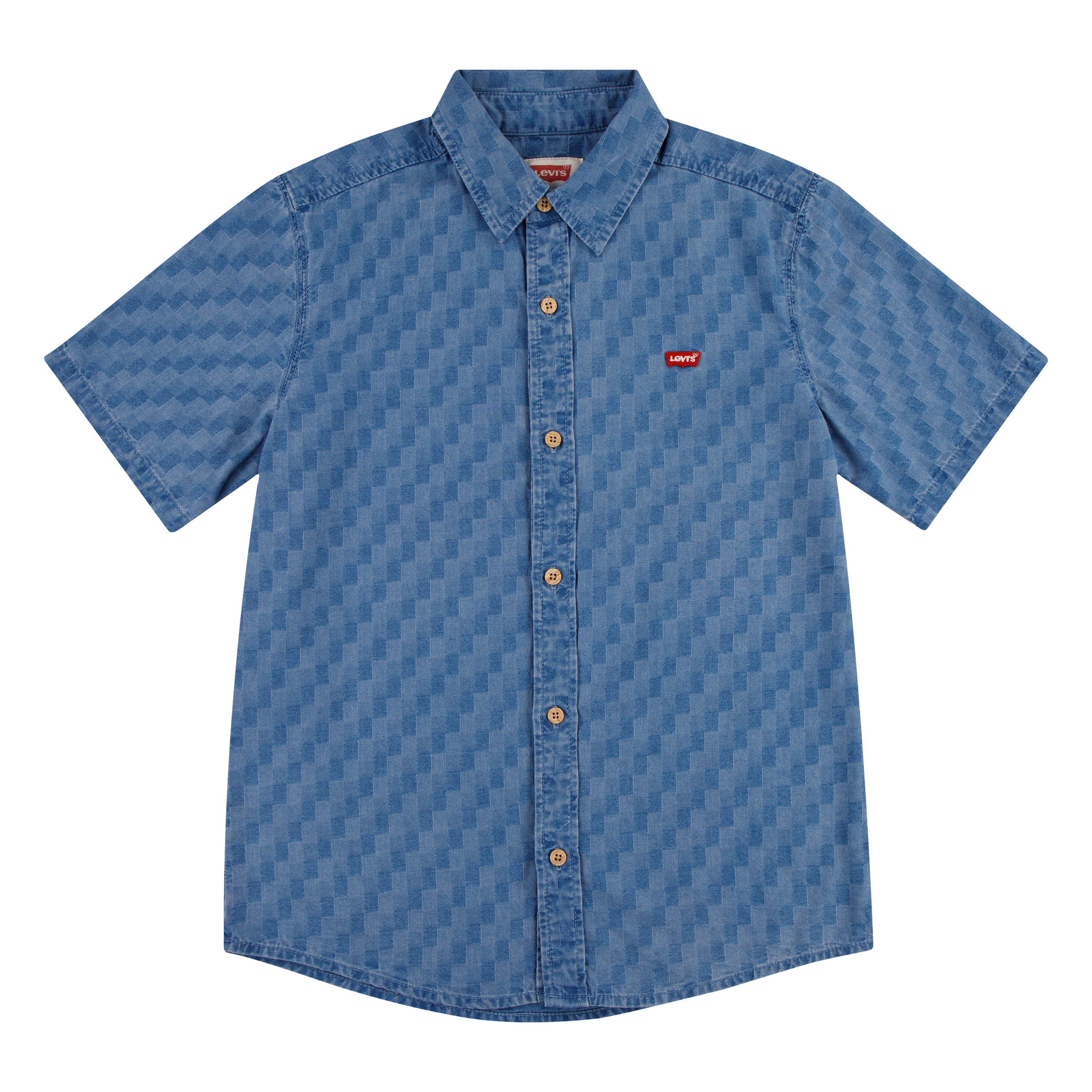 Levi's Boys' Checked Denim Button Up Shirt with Short Sleeves, Sizes 4-20