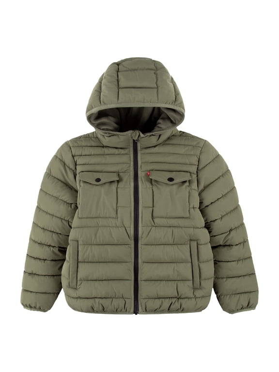 Boys' Heavyweight Puffer Jacket with Hood, Sizes 8-20