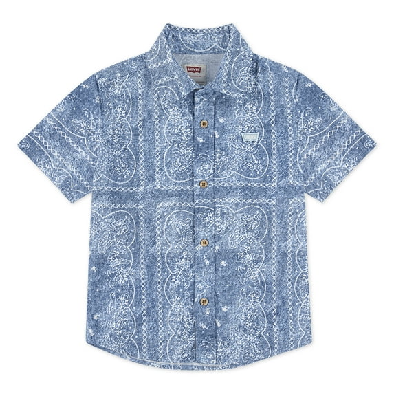 Levi's Boys' Cotton Jacquard Button Up Shirt with Short Sleeves, Sizes 4-20