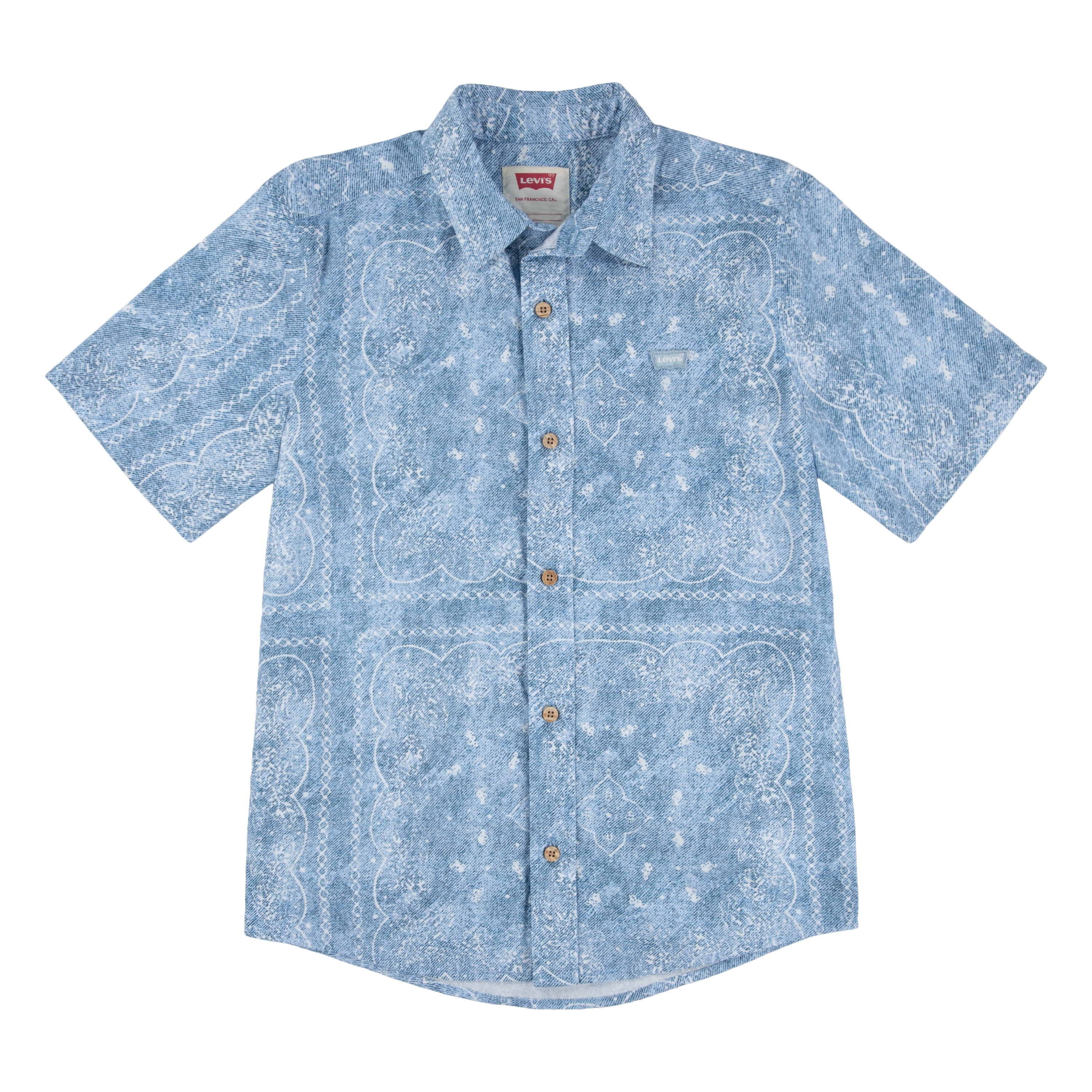 Levi's Boys' Cotton Jacquard Button Up Shirt with Short Sleeves, Sizes 4-20