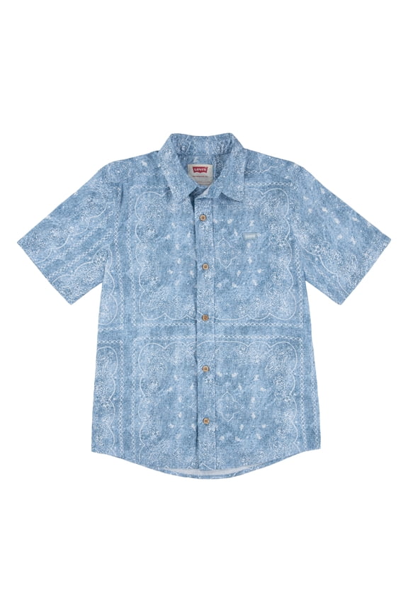 Boys' Cotton Jacquard Button Up Shirt with Short Sleeves, Sizes 4-20