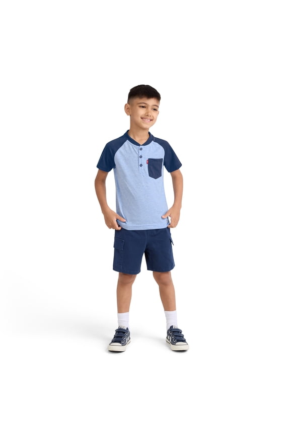 Boys Raglan Henley Tee & Cargo Short Set, Sizes 4-7