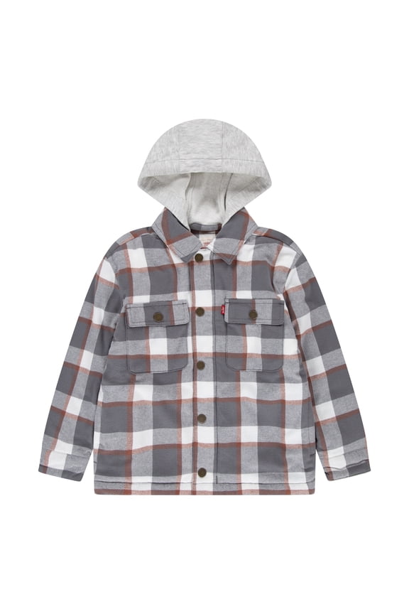 Boys Faux Shearling Lined Hooded Shacket, Sizes 8-20