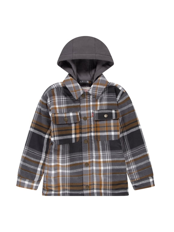 Boys Faux Shearling Lined Hooded Shacket, Sizes 8-20