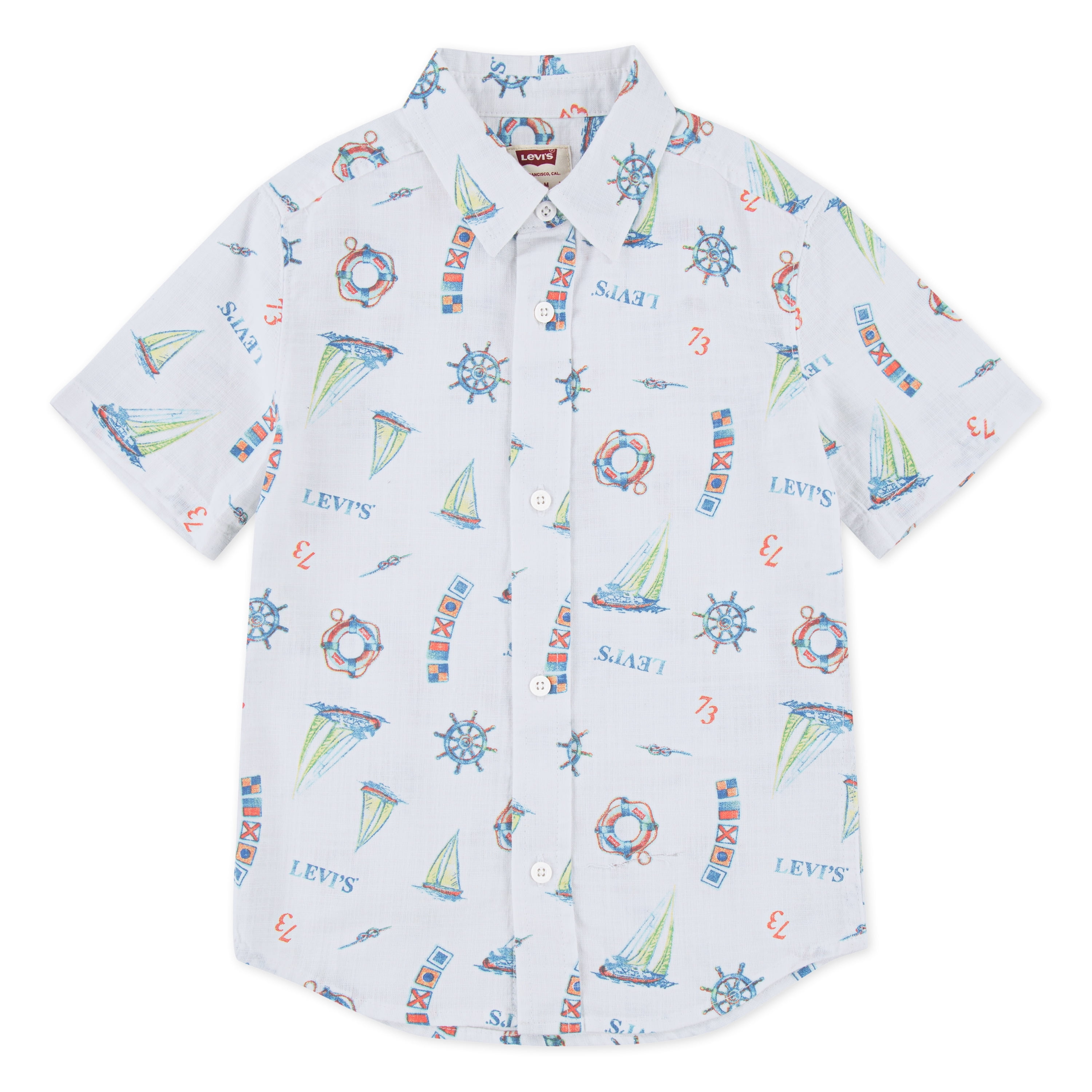 Levi's Boys' Print Textured Button Up Cotton Shirt with Short Sleeves, Sizes 8-20