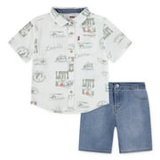 LEVI RED TAB Boys Western Logo Print Shirt & Denim Short Set, Sizes 4-7