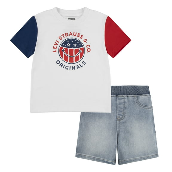 Levi's Toddler Boys American Smiley Denim Short Set, Sizes 2T-4T