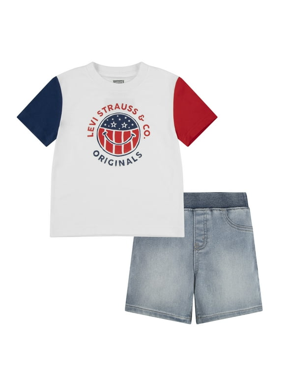 Toddler Boys American Smiley Denim Short Set, Sizes 2T-4T