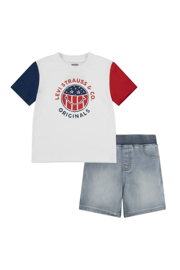 Levi's Toddler Boys American Smiley Denim Short Set, Sizes 2T-4T