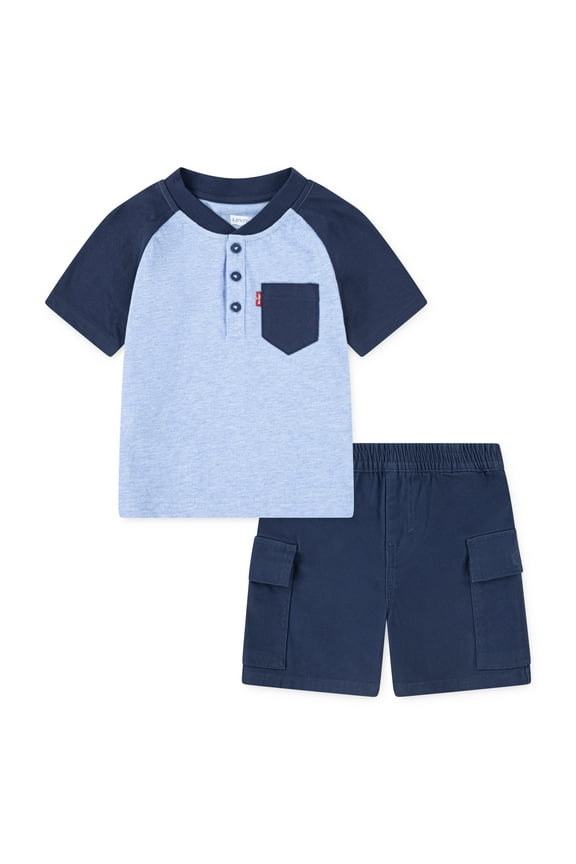 Levi's Toddler Boys Raglan Henley Tee & Cargo Short Set, Sizes 2T-4T