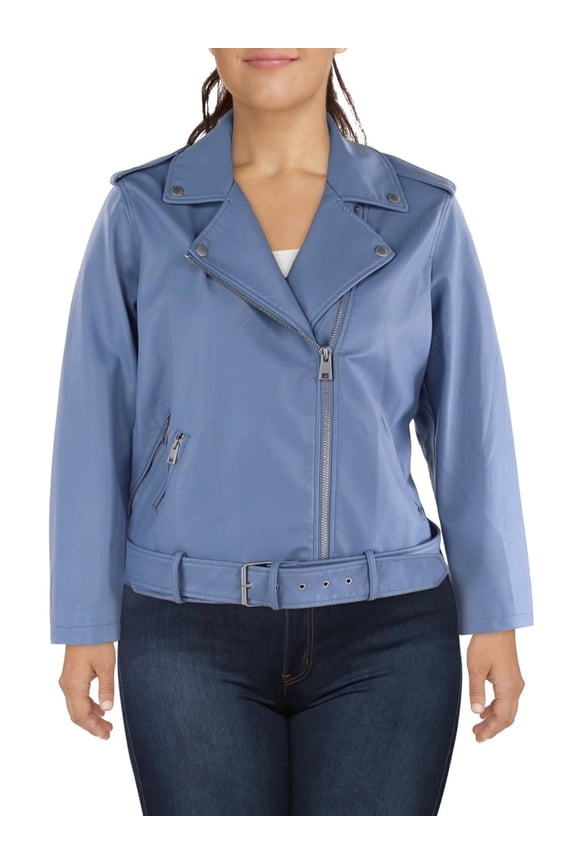 Levi Strauss & Co. Womens Plus Faux Leather Belted Motorcycle Jacket