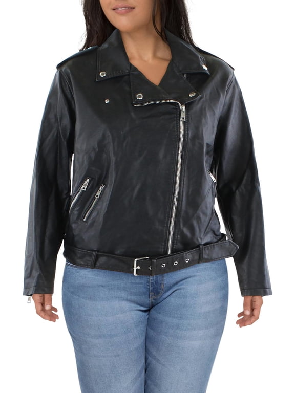 Levi Strauss & Co. Womens Plus Faux Leather Belted Motorcycle Jacket