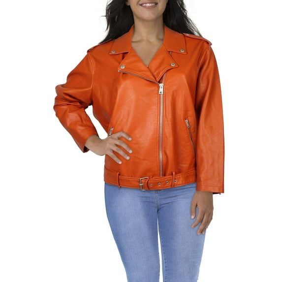 Levi Strauss & Co. Womens Plus Faux Leather Belted Motorcycle Jacket