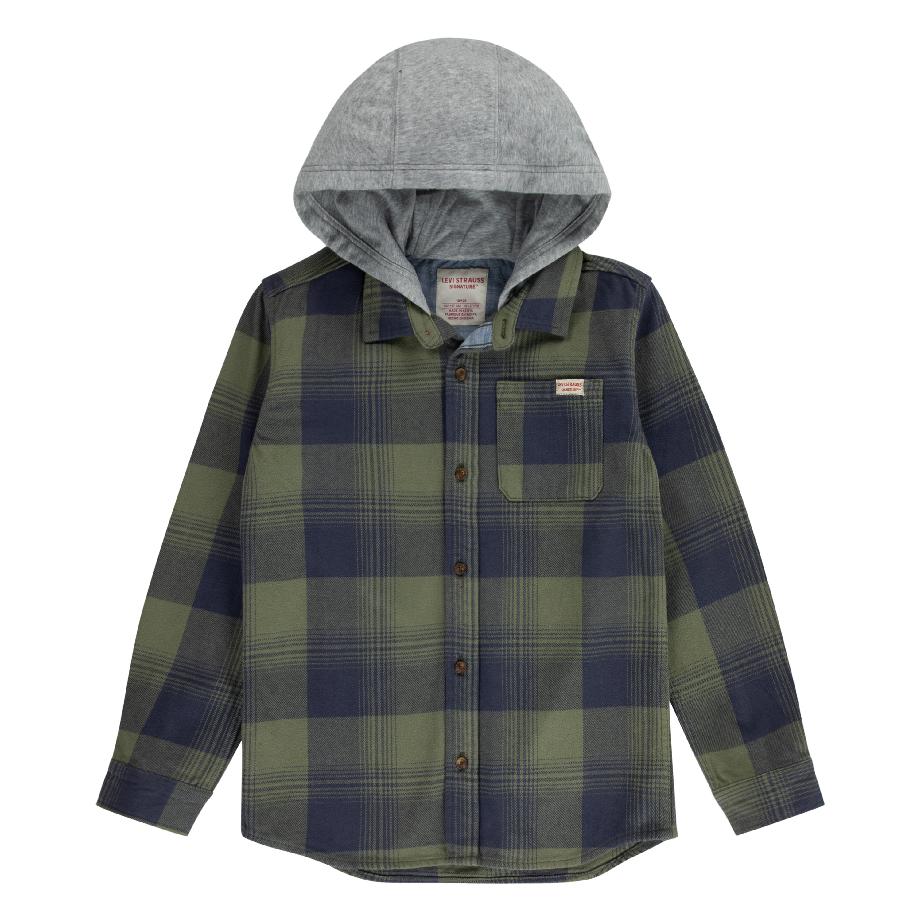Levi Strauss Signature Boys Hooded Plaid Flannel Shirt, Sizes 4-18