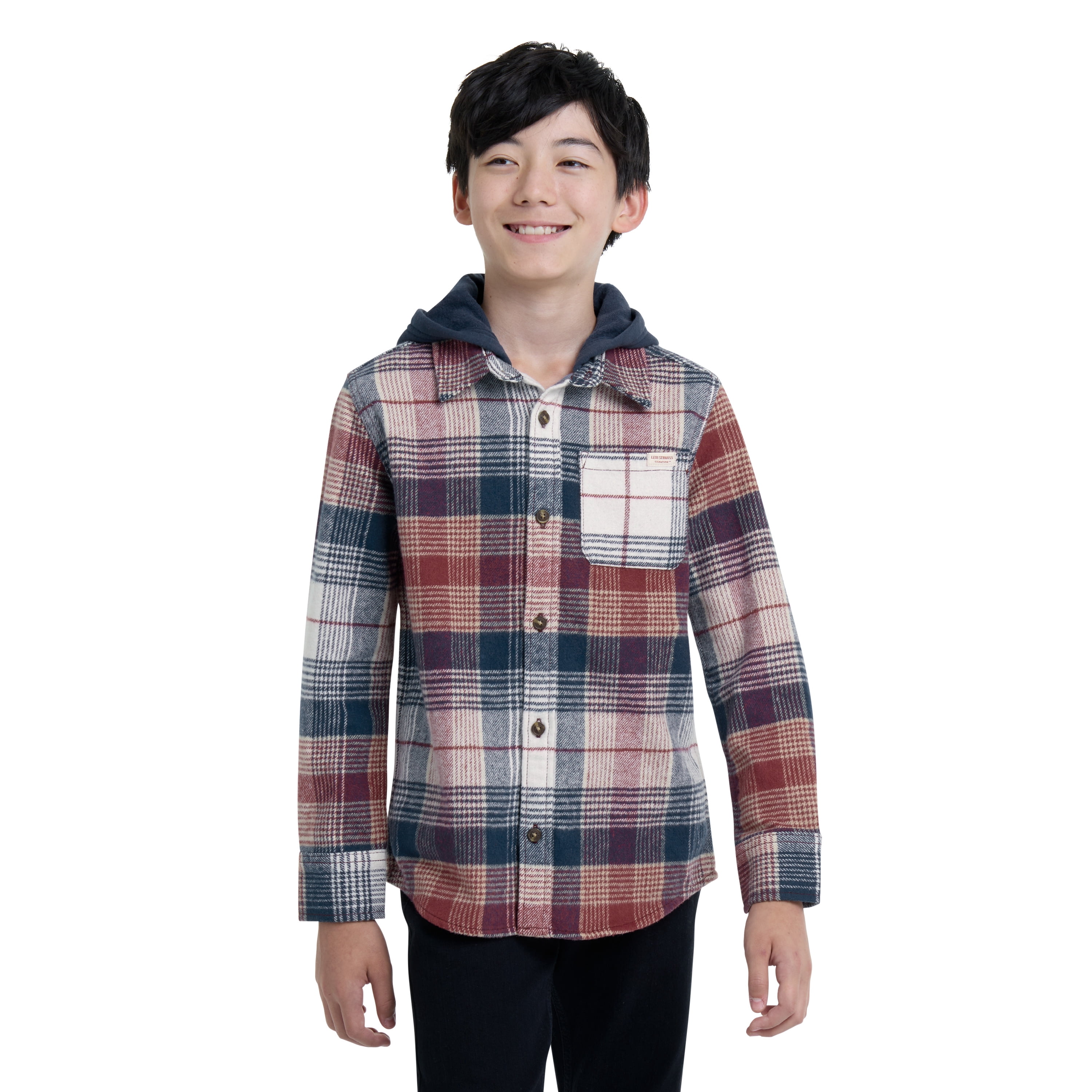 Levi Strauss Signature Boys Hooded Plaid Flannel, Sizes 4-18