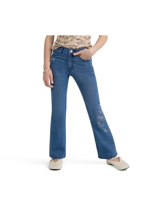 Girls Butterfly Embroidered Flare Jean, Size 5-18