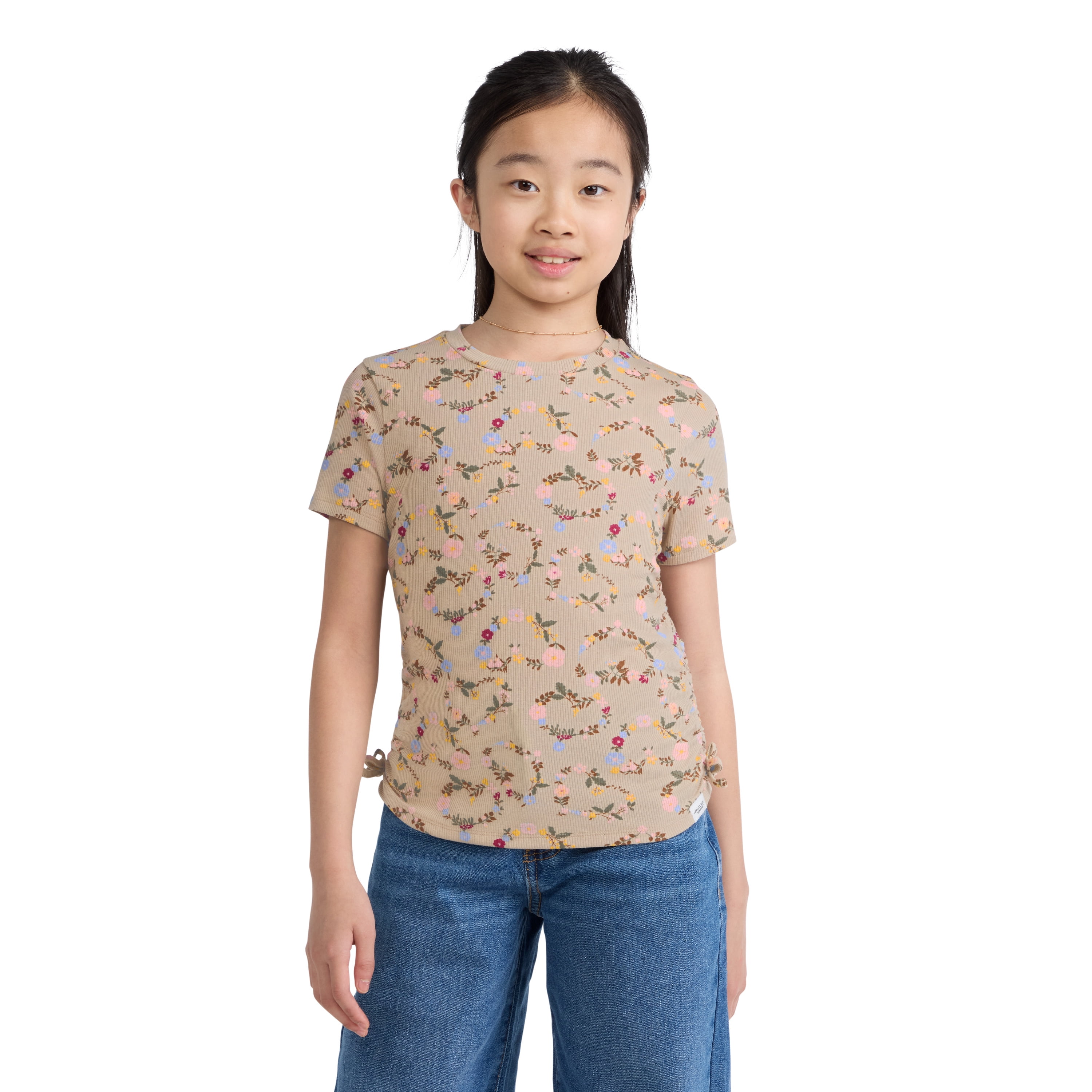 Levi Strauss Signature Girls Ruched Short Sleeve Top, Size 4-16