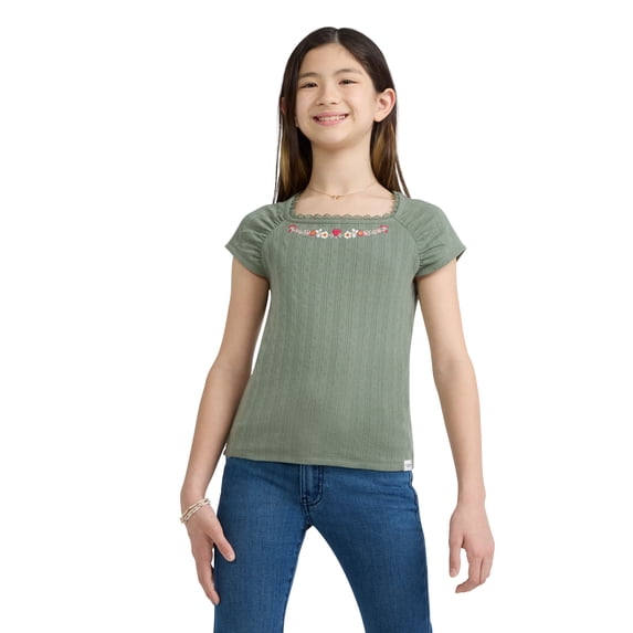 Levi Strauss Signature Girls Ruched Short Sleeve Top, Size 4-16