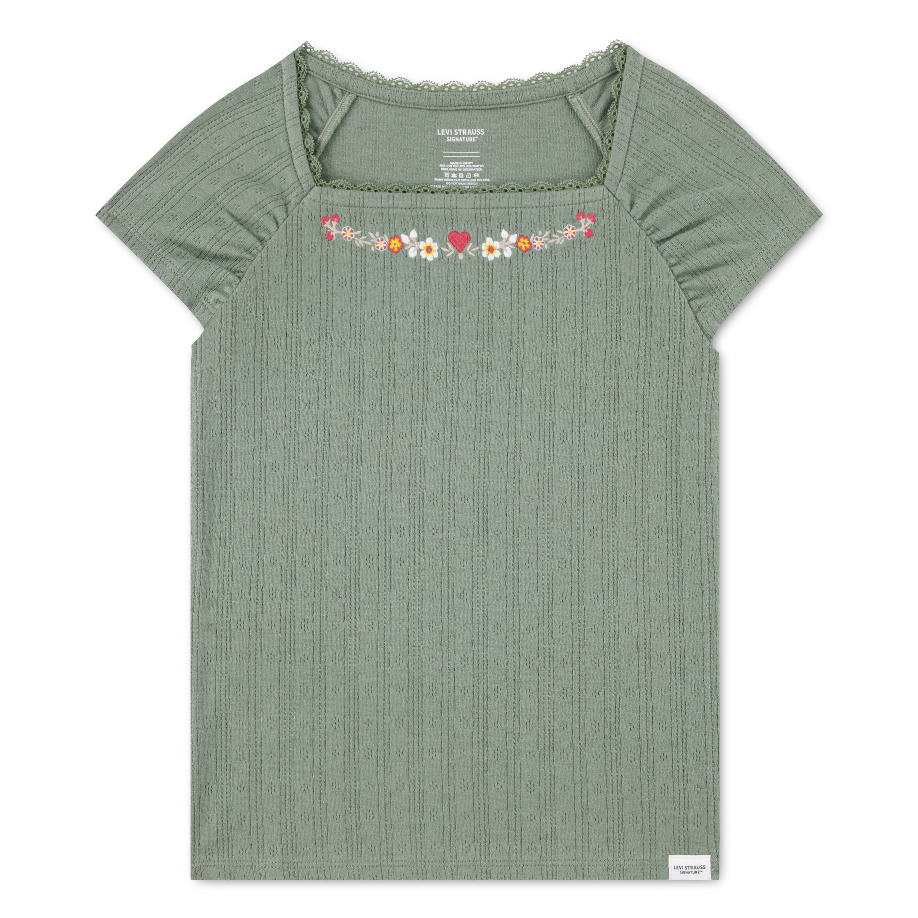 Levi Strauss Signature Girls Ruched Short Sleeve Top, Size 4-16
