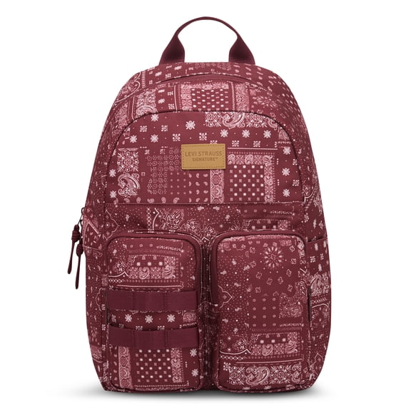 Levi Strauss Signature Unisex 17" Two Pocket Backpack, Red Bandana