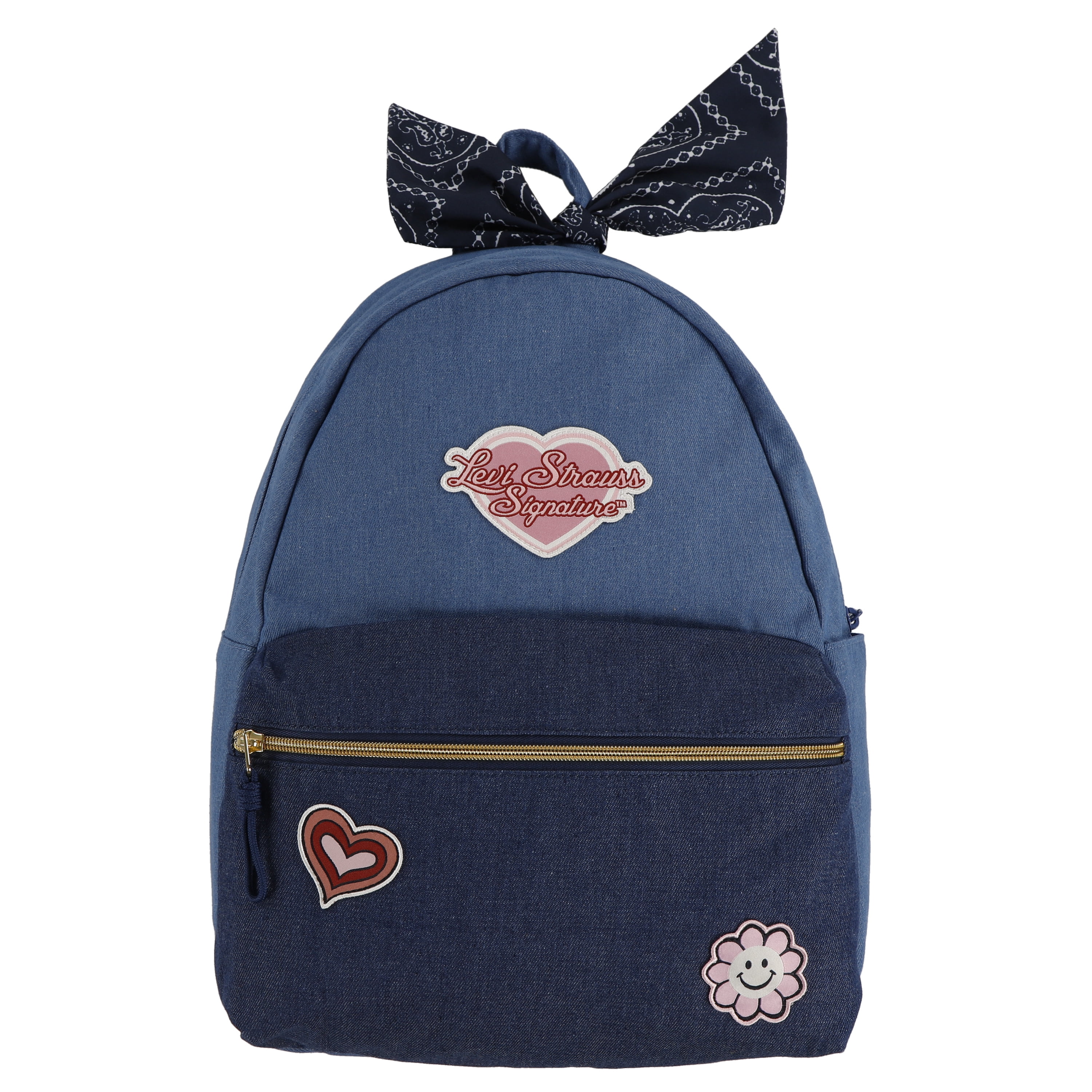 Levi Strauss Signature 17" Women's Adult Denim Patches Dome Backpack, Good Guy Blue