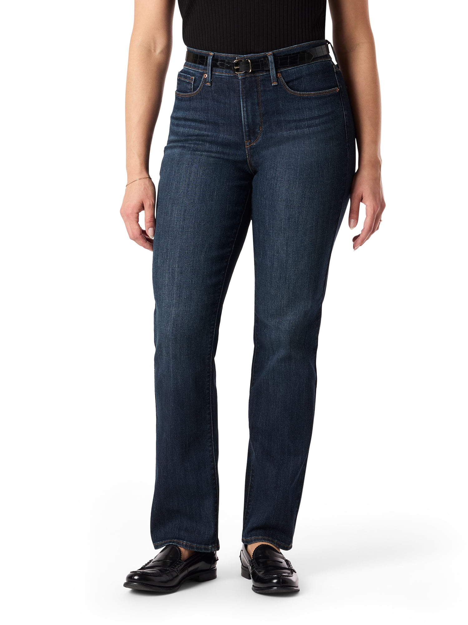 Levi Strauss Signature Women's and Women's Plus Mid Rise Straight Jeans, Tummy-Smoothing Pannel
