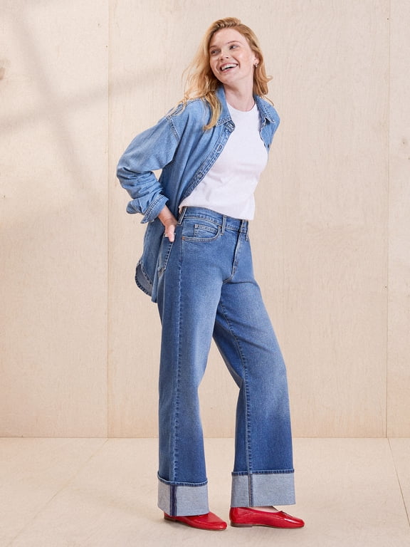 Women's and Women's Plus Vintage Relaxed Cuffed Stovepipe Jeans