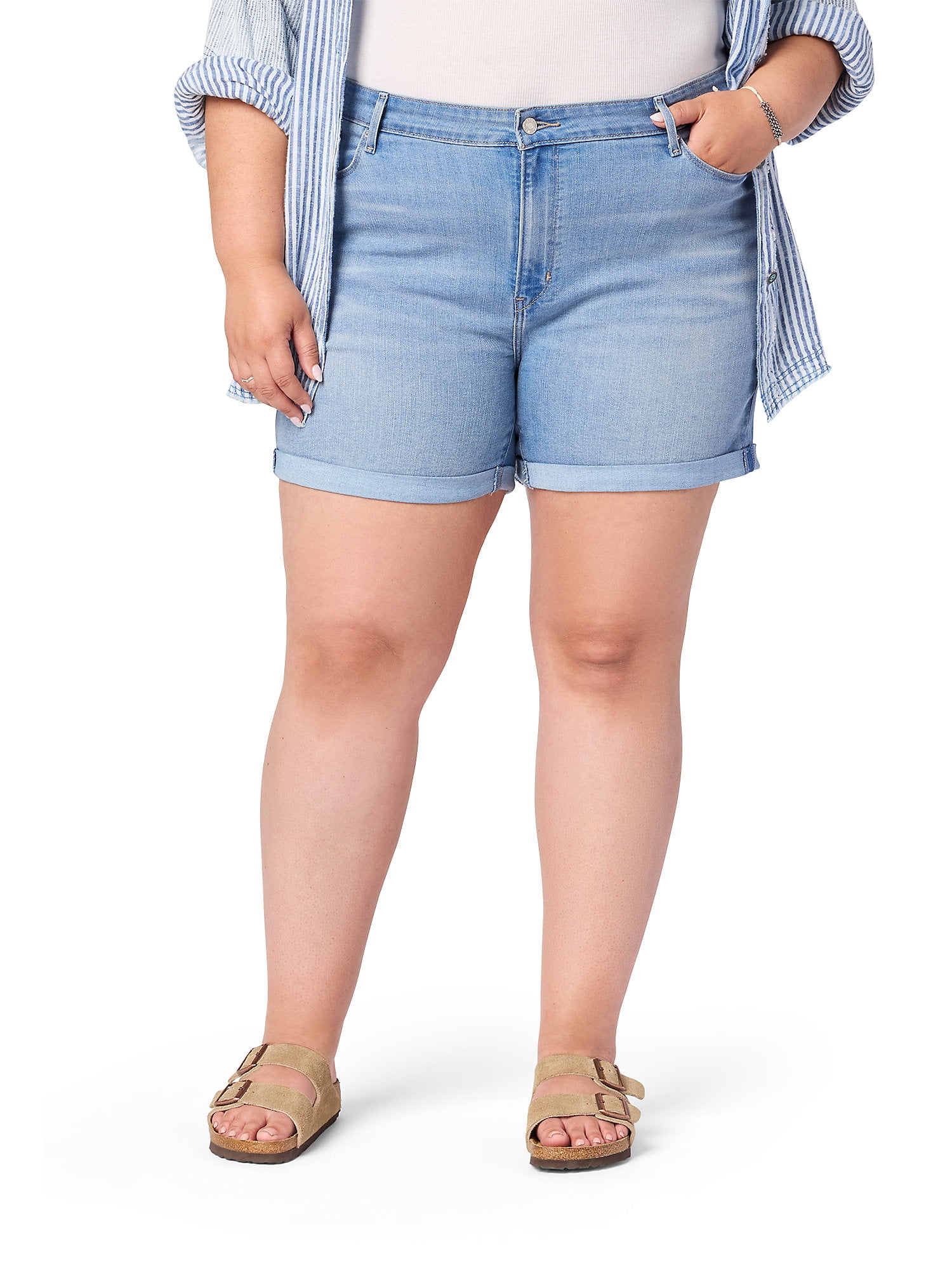 Walmart discounts of Levi Strauss Signature Women's and Women's Plus 5" Mid Rise Cuffed Short, Sizes 2-28