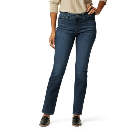 Levi Strauss Signature Women's and Women's Plus Mid Rise Straight Jeans, Tummy-Smoothing Pannel, Inseams: 29", 31", 33", Sizes 2-26