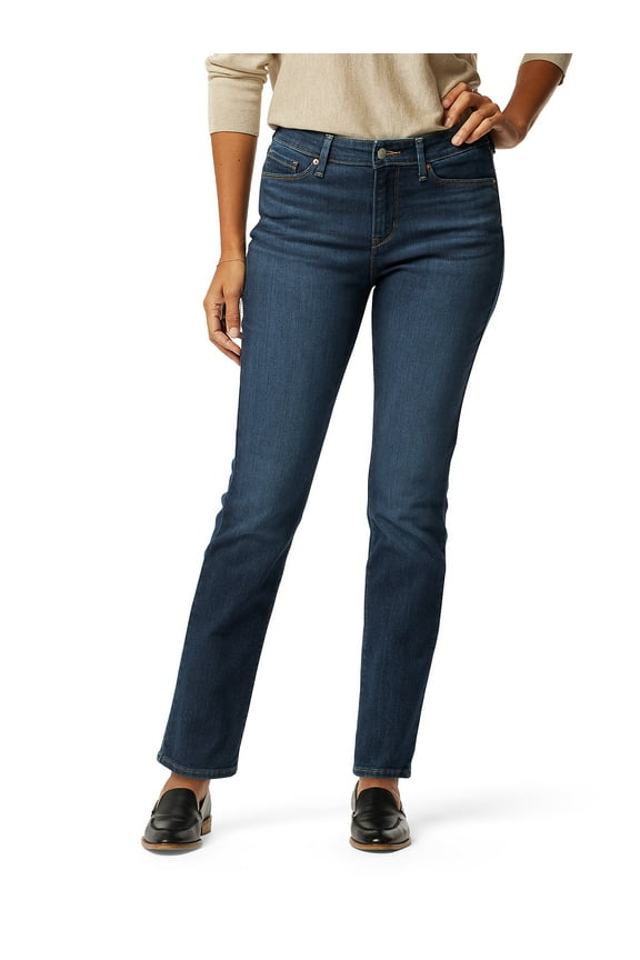 Women's and Women's Plus Mid Rise Straight Jeans, Tummy-Smoothing Pannel, Inseams: 29", 31", 33", Sizes 2-26