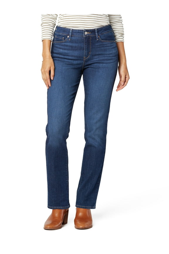 Women's and Women's Plus Mid Rise Straight Jeans, Tummy-Smoothing Pannel, Inseams: 29", 31", 33", Sizes 2-26