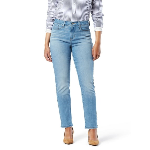 Levi Strauss Signature Women's and Women's Plus Mid Rise Straight Jeans, Tummy-Smoothing Pannel, Inseams: 29", 31", 33", Sizes 2-26