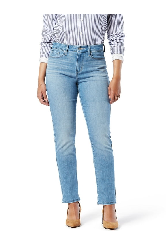 Women's and Women's Plus Mid Rise Straight Jeans, Tummy-Smoothing Pannel, Inseams: 29", 31", 33", Sizes 2-26