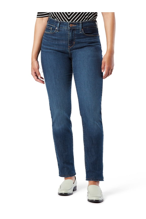 Women's and Women's Plus Mid Rise Straight Jeans, Tummy-Smoothing Pannel, Sizes 2-26