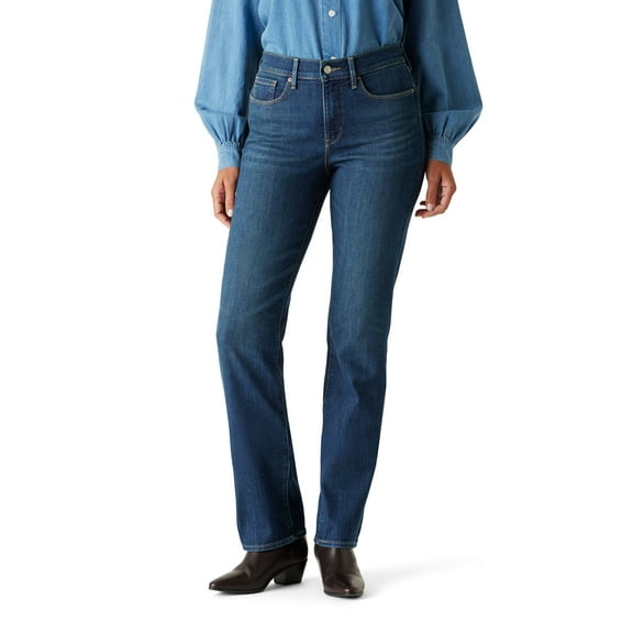 Levi Strauss Signature Women's and Women's Plus Mid Rise Straight Jeans, Tummy-Smoothing Pannel, Inseams: 29", 31", 33", Sizes 2-26