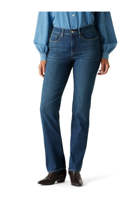 Women's and Women's Plus Mid Rise Straight Jeans, Tummy-Smoothing Pannel, Inseams: 29", 31", 33", Sizes 2-26