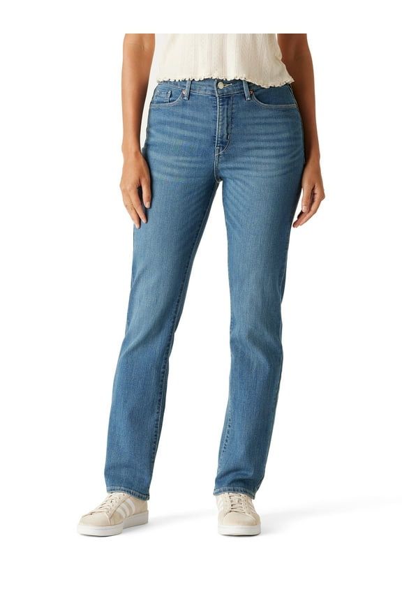 Women's and Women's Plus Mid Rise Straight Jeans, Tummy-Smoothing Pannel, Inseams: 29", 31", 33", Sizes 2-26
