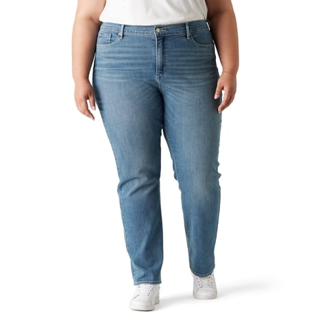 Women's and Women's Plus Mid Rise Straight Jeans, Tummy-Smoothing Pannel, Sizes 2-26