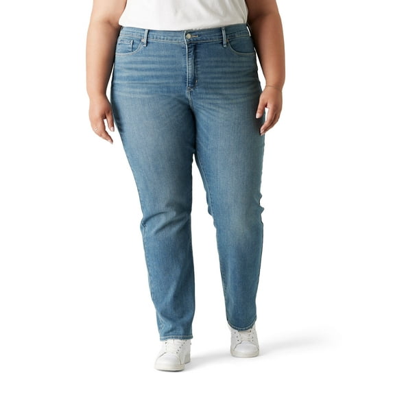 Levi Strauss Signature Women's and Women's Plus Mid Rise Straight Jeans, Tummy-Smoothing Pannel, Inseams: 29", 31", 33", Sizes 2-26