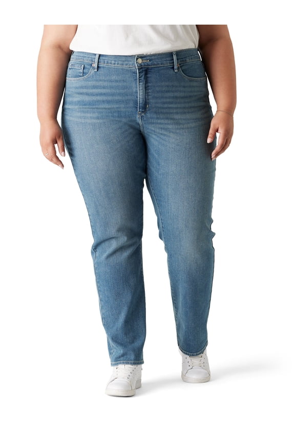 Women's and Women's Plus Mid Rise Straight Jeans, Tummy-Smoothing Pannel, Inseams: 29", 31", 33", Sizes 2-26