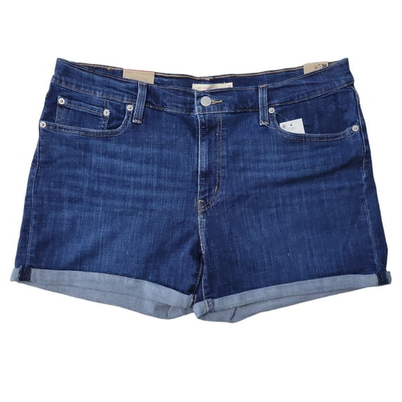 Levi Strauss Women's Mid Rise Mid Length Slim Hip Denim Short (Dark Wash, 30)