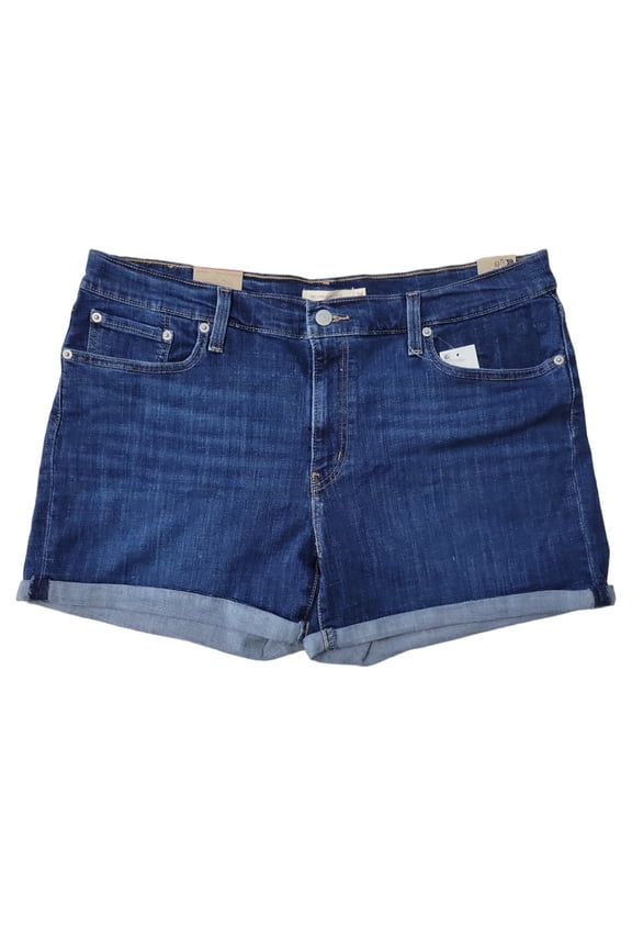 Levi Strauss Women's Mid Rise Mid Length Slim Hip Denim Short (Dark Wash, 33)