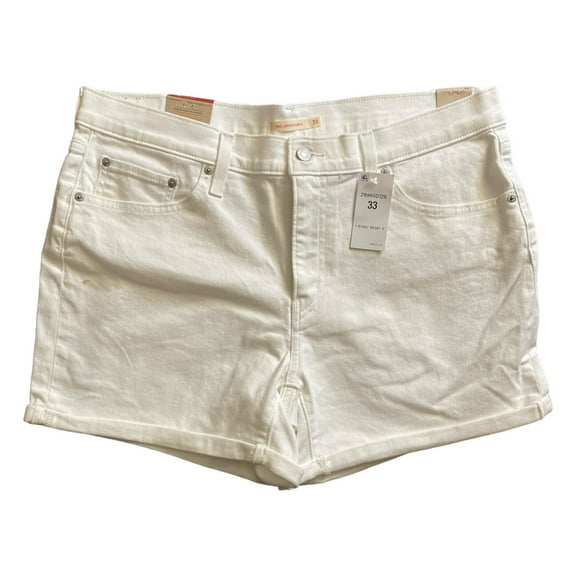 Levi Strauss Women's Mid Rise Mid Length Slim Hip Denim Short (White, 32)