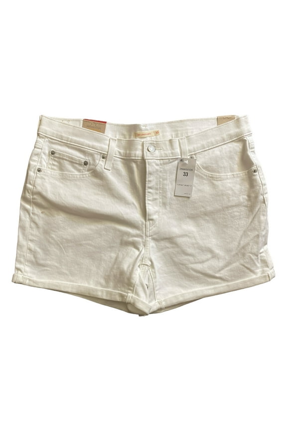 Levi Strauss Women's Mid Rise Mid Length Slim Hip Denim Short (White, 33)