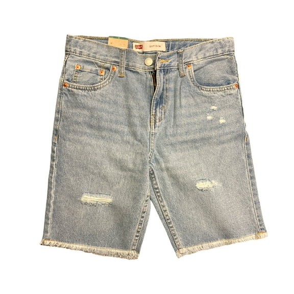 Levi Strauss Youth Boy's Adjustable Waist Distressed Denim Short (Light Wash, 10)