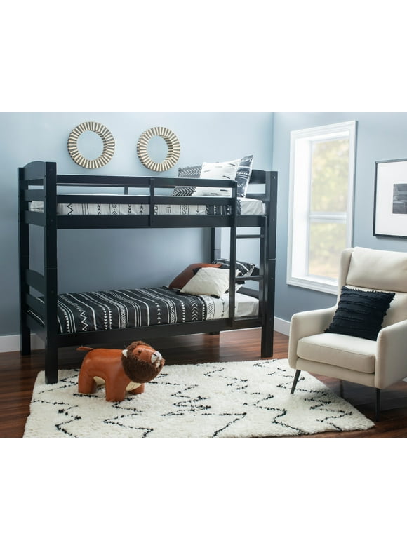 Levi Twin Over Twin Bunk Bed with Built-In Ladder, Black
