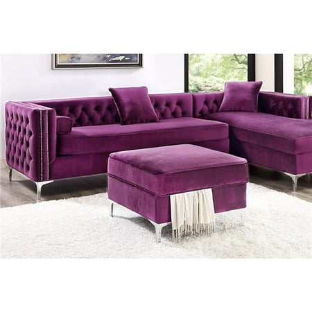 Levi Velvet Modern Contemporary Square Storage Ottoman - Purple