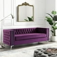 thumbnail image 1 of Posh Living Levi Tufted Velvet 3-Seat Sofa with Nailhead Trim in Purple, 1 of 8